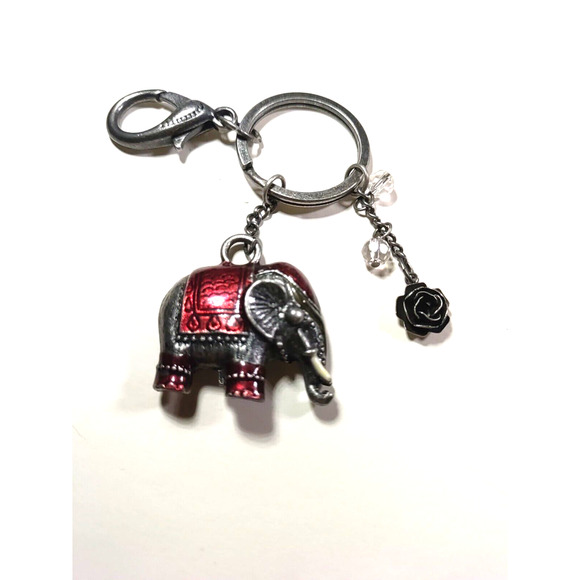 Elephant Silver Tone Red Flower Luggage Purse Clip - Picture 3 of 5